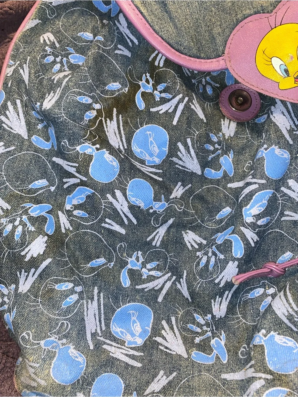 Y2K Tweety Bird Denim Knapsack Backpack Looney Toons